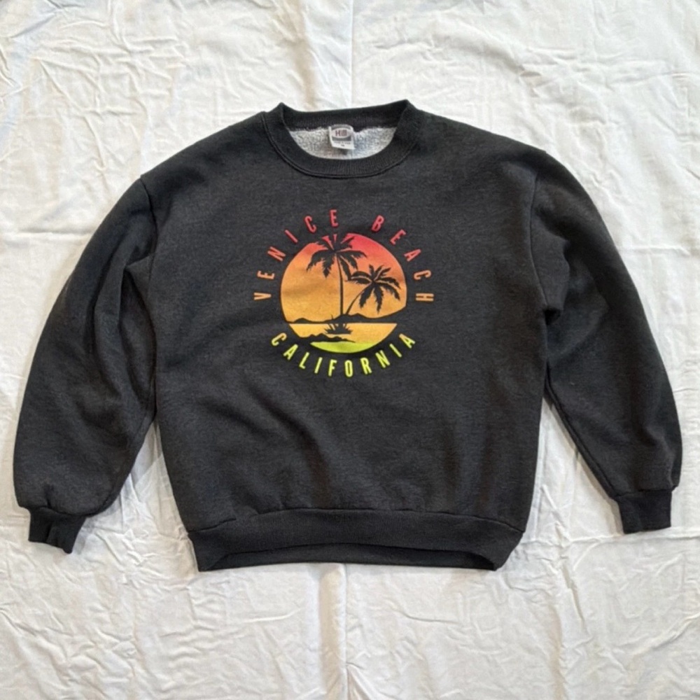 Vintage Hill Venice Beach California Sunset Palm Tree Sweatshirt Made in USA